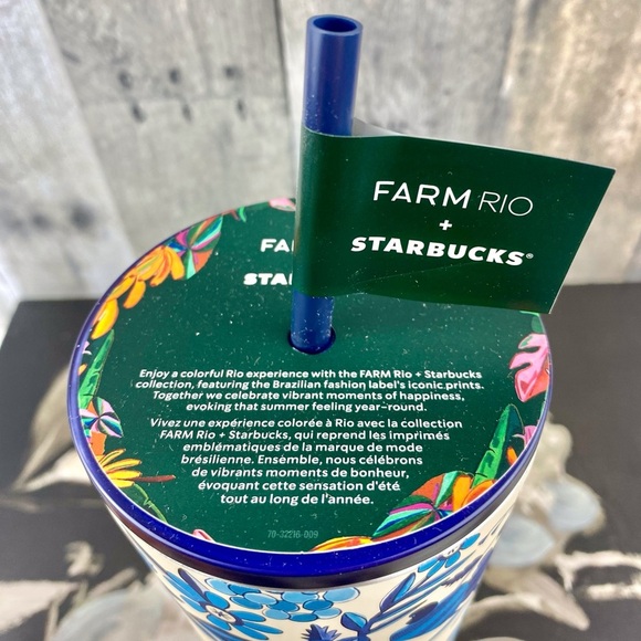 NWT Starbucks Farm Rio Limited Edition Blue & White Tropical Print Tumbl… - Picture 7 of 11